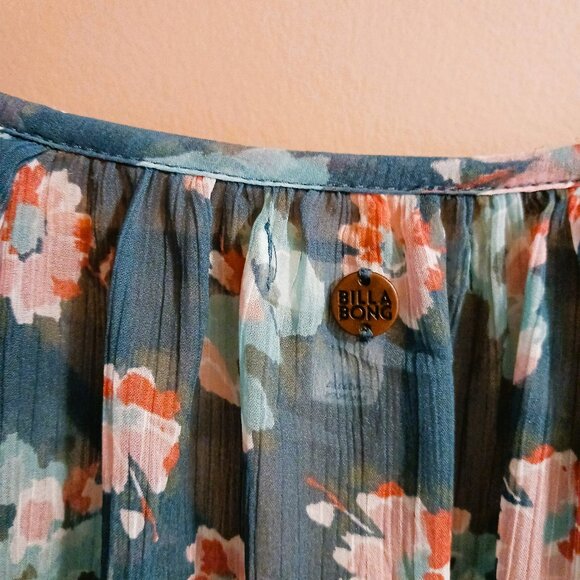 Sz S - M Boho BILLABONG Floral Chiffon breezy Long Sleeve blouse or short dress - Picture 8 of 8